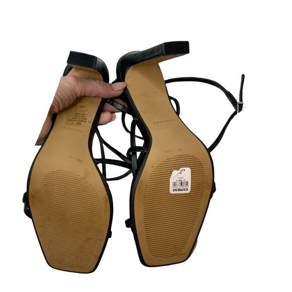 Express High Heels Black Strappy Ankle Wrap Sandal Size 10 - Picture 15 of 17